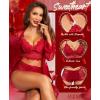 imageRSLOVE Women Sexy Lingerie Set  3 Piece Lace Bra and Panty Sets with Mesh Kimono Robe Nightgown SleepwearWine Red