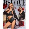 imageRSLOVE Women Sexy Lingerie Set 3 Piece Lace Kimono Robe with Bra and Panty Sheer SleepwearBlack
