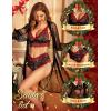 imageRSLOVE Women Sexy Lingerie Set 3 Piece Lace Kimono Robe with Bra and Panty Sheer SleepwearBlack Red