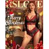 imageRSLOVE Women Sexy Lingerie Set 3 Piece Lace Kimono Robe with Bra and Panty Sheer SleepwearBlack Red