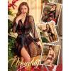 imageRSLOVE Women Sexy Lingerie Set 3 Piece Lace Kimono Robe with Bra and Panty Sheer SleepwearBlack Red