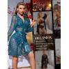 imageRSLOVE Women Sexy Lingerie Set 3 Piece Lace Kimono Robe with Bra and Panty Sheer SleepwearBlue Green