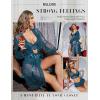 imageRSLOVE Women Sexy Lingerie Set 3 Piece Lace Kimono Robe with Bra and Panty Sheer SleepwearBlue Green