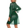 imageRSLOVE Women Sexy Lingerie Set 3 Piece Lace Kimono Robe with Bra and Panty Sheer SleepwearGreen