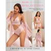 imageRSLOVE Women Sexy Lingerie Set 3 Piece Lace Kimono Robe with Bra and Panty Sheer SleepwearPink