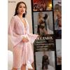 imageRSLOVE Women Sexy Lingerie Set 3 Piece Lace Kimono Robe with Bra and Panty Sheer SleepwearPink