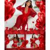 imageRSLOVE Women Sexy Lingerie Set 3 Piece Lace Kimono Robe with Bra and Panty Sheer SleepwearRed
