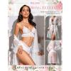 imageRSLOVE Women Sexy Lingerie Set 3 Piece Lace Kimono Robe with Bra and Panty Sheer SleepwearWhite