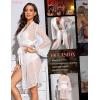 imageRSLOVE Women Sexy Lingerie Set 3 Piece Lace Kimono Robe with Bra and Panty Sheer SleepwearWhite