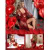 imageRSLOVE Women Sexy Lingerie Set 3 Piece Lace Kimono Robe with Bra and Panty Sheer SleepwearWine Red