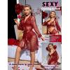 imageRSLOVE Women Sexy Lingerie Set 3 Piece Lace Kimono Robe with Bra and Panty Sheer SleepwearWine Red