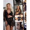imageRSLOVE Womens Lace Kimono Robe Sexy Babydoll Lingerie Mesh NightgownBlack