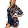 imageRSLOVE Womens Lace Kimono Robe Sexy Babydoll Lingerie Mesh NightgownBlue