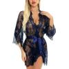 imageRSLOVE Womens Lace Kimono Robe Sexy Babydoll Lingerie Mesh NightgownBlue