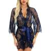 imageRSLOVE Womens Lace Kimono Robe Sexy Babydoll Lingerie Mesh NightgownBlue