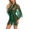 imageRSLOVE Womens Lace Kimono Robe Sexy Babydoll Lingerie Mesh NightgownDark Green