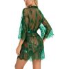 imageRSLOVE Womens Lace Kimono Robe Sexy Babydoll Lingerie Mesh NightgownDark Green