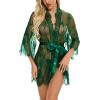 imageRSLOVE Womens Lace Kimono Robe Sexy Babydoll Lingerie Mesh NightgownDark Green