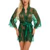 imageRSLOVE Womens Lace Kimono Robe Sexy Babydoll Lingerie Mesh NightgownDark Green