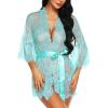imageRSLOVE Womens Lace Kimono Robe Sexy Babydoll Lingerie Mesh NightgownGreen
