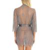 imageRSLOVE Womens Lace Kimono Robe Sexy Babydoll Lingerie Mesh NightgownGrey