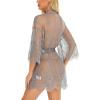 imageRSLOVE Womens Lace Kimono Robe Sexy Babydoll Lingerie Mesh NightgownGrey