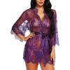 imageRSLOVE Womens Lace Kimono Robe Sexy Babydoll Lingerie Mesh NightgownPurple