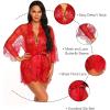imageRSLOVE Womens Lace Kimono Robe Sexy Babydoll Lingerie Mesh NightgownRed