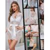 imageRSLOVE Womens Lace Kimono Robe Sexy Babydoll Lingerie Mesh NightgownWhite