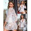 imageRSLOVE Womens Lace Kimono Robe Sexy Babydoll Lingerie Mesh NightgownWhite