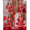 imageRSLOVE Womens Lace Kimono Robe Sexy Babydoll Lingerie Mesh NightgownWine Red