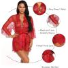 imageRSLOVE Womens Lace Kimono Robe Sexy Babydoll Lingerie Mesh NightgownWine Red