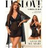 imageWomen Sexy Lingerie Set 3 Piece Babydoll ampamp Lace Kimono Robe Strap Chemise Nightgown Mesh SleepwearBlack