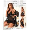 imageWomen Sexy Lingerie Set 3 Piece Babydoll ampamp Lace Kimono Robe Strap Chemise Nightgown Mesh SleepwearBlack