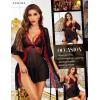 imageWomen Sexy Lingerie Set 3 Piece Babydoll ampamp Lace Kimono Robe Strap Chemise Nightgown Mesh SleepwearBlackred