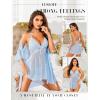 imageWomen Sexy Lingerie Set 3 Piece Babydoll ampamp Lace Kimono Robe Strap Chemise Nightgown Mesh SleepwearLight Blue