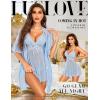 imageWomen Sexy Lingerie Set 3 Piece Babydoll ampamp Lace Kimono Robe Strap Chemise Nightgown Mesh SleepwearLight Blue