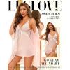 imageWomen Sexy Lingerie Set 3 Piece Babydoll ampamp Lace Kimono Robe Strap Chemise Nightgown Mesh SleepwearPastel Pink