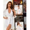 imageWomen Sexy Lingerie Set 3 Piece Babydoll ampamp Lace Kimono Robe Strap Chemise Nightgown Mesh SleepwearWhite