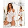 imageWomen Sexy Lingerie Set 3 Piece Babydoll ampamp Lace Kimono Robe Strap Chemise Nightgown Mesh SleepwearWhite
