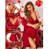 imageWomen Sexy Lingerie Set 3 Piece Babydoll ampamp Lace Kimono Robe Strap Chemise Nightgown Mesh SleepwearWine Red