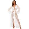 imageRSLOVE Lingerie for Women Sexy Long Lace Kimono Robe Mesh Chemise Lace Gown Swimsuit Cover UpWhite
