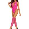 imageRSLOVE Sexy Lingerie for Women Bodysuit  Womens Fishnet Teddy Outfits Mesh Rhinestone Lingerie Set Cut Out Exotic NightwearFluorescent Pink