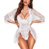 imageRSLOVE Sexy Womens Lingerie Set  2 Piece Lace Kimono Robe with Lace Teddy Lingerie Bodysuit SexyWhite