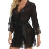 imageRSLOVE Women Lace Kimono Robe Babydoll Chemise Lingerie Bride Robe for Wedding PartyBlack