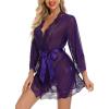 imageRSLOVE Women Lace Kimono Robe Babydoll Chemise Lingerie Bride Robe for Wedding PartyPurple
