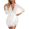 imageRSLOVE Women Lace Kimono Robe Babydoll Chemise Lingerie Bride Robe for Wedding PartyWhite