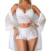imageRSLOVE Women Sexy Lingerie Set  3 Piece Lace Bra and Panty Sets with Mesh Kimono Robe Nightgown SleepwearWhite