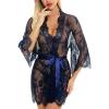 imageRSLOVE Womens Lace Kimono Robe Sexy Babydoll Lingerie Mesh NightgownBlue