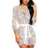 imageRSLOVE Womens Lace Kimono Robe Sexy Babydoll Lingerie Mesh NightgownWhite